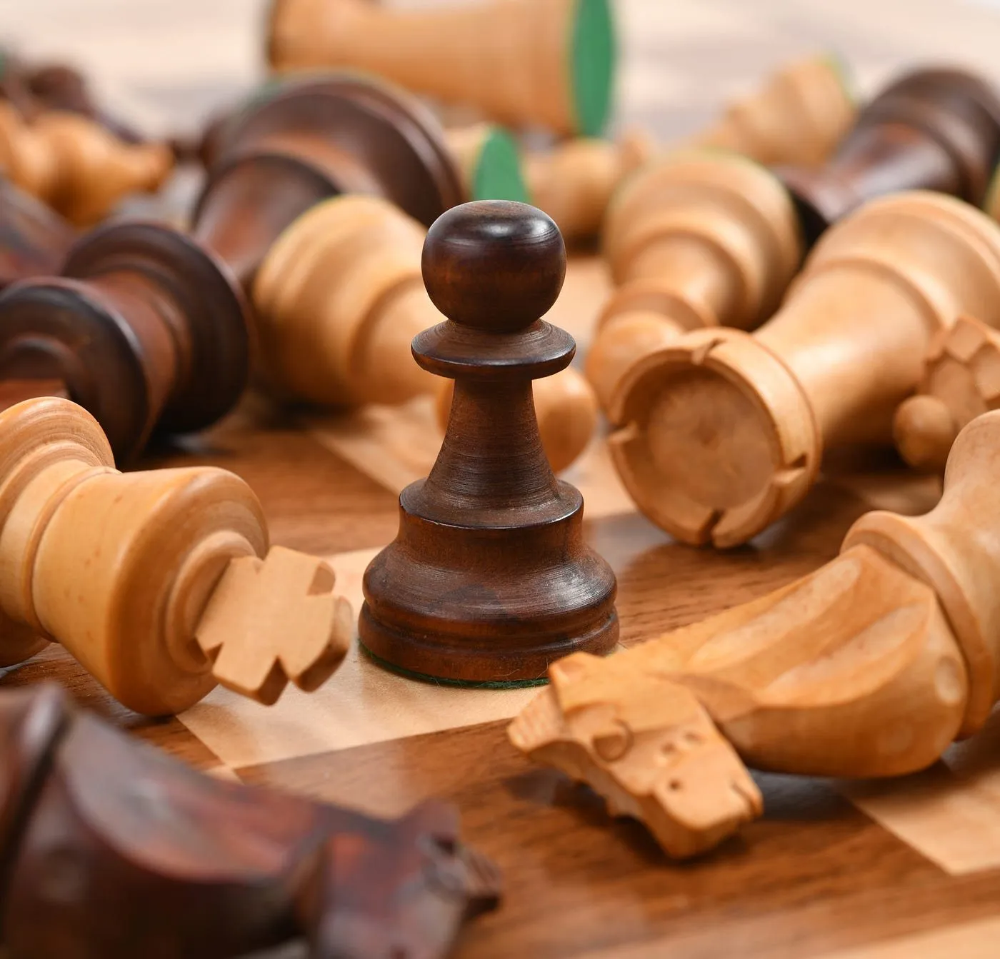 Wooden chess pieces on a board