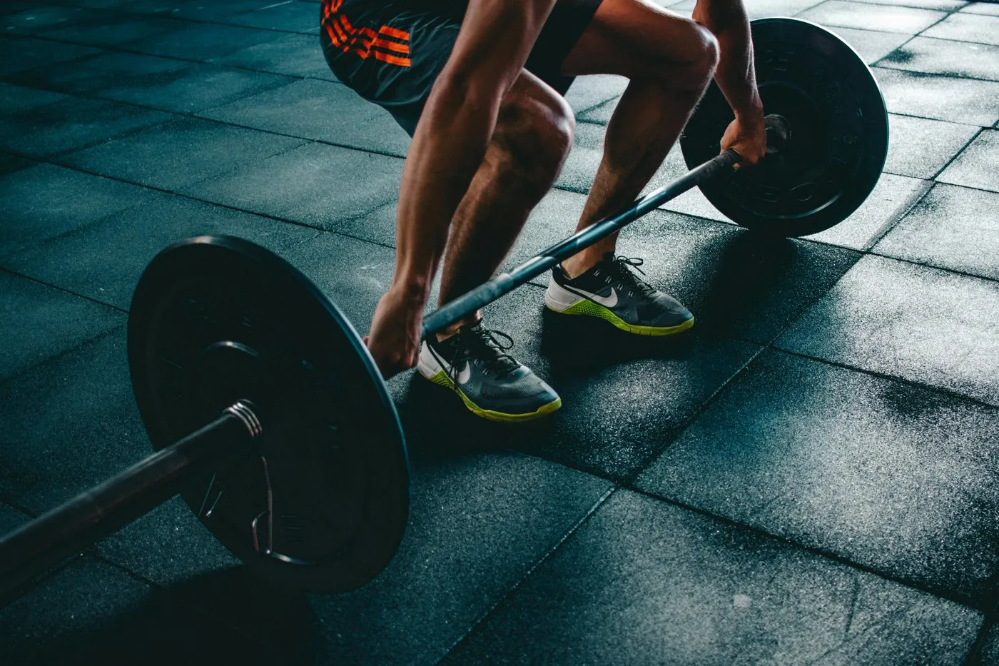 A loaded barbell ready for a deadlift